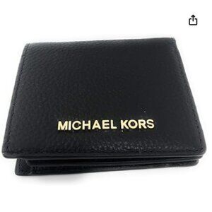 Michael Kors Jet Set Travel Leather Carryall Card Case Wallet (Black/Gold)